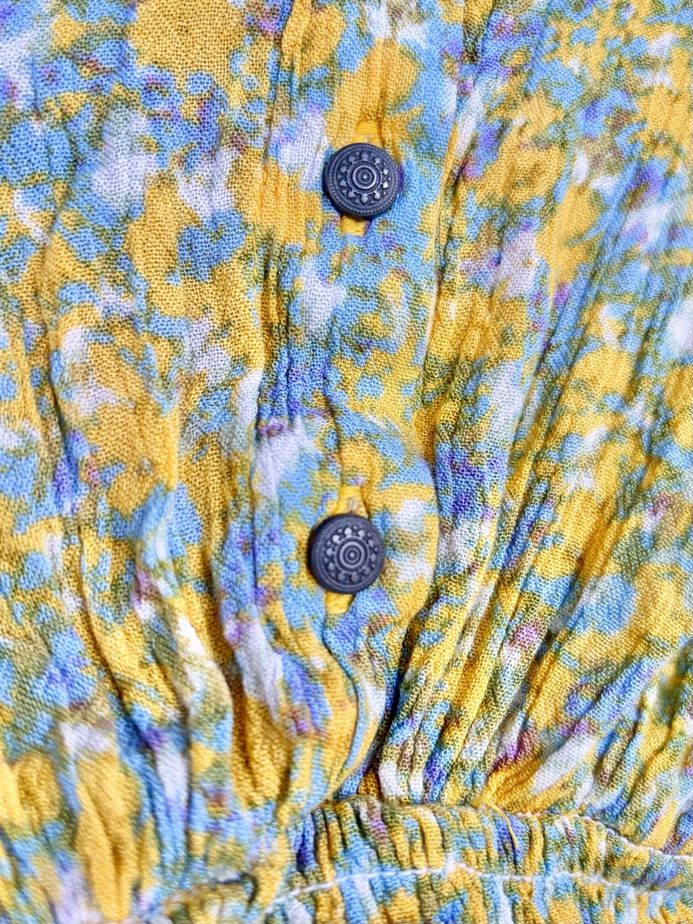 Free People Yellow & Blue Floral Off-Shoulder Smocked Crop Top, SZ S - Picture 4 of 7